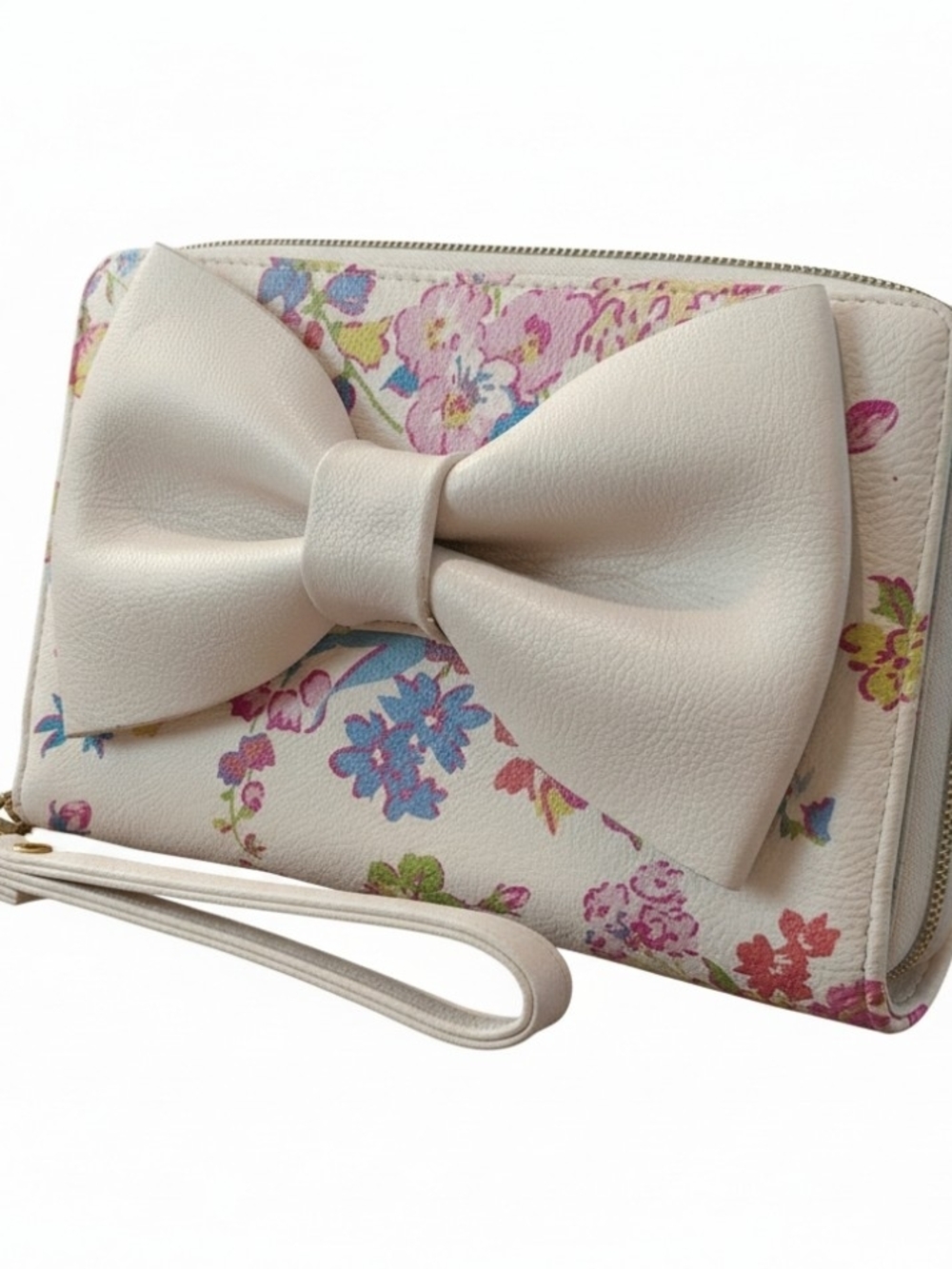 Betsey Johnson Ivory Floral Bow Clutch/Wristlet